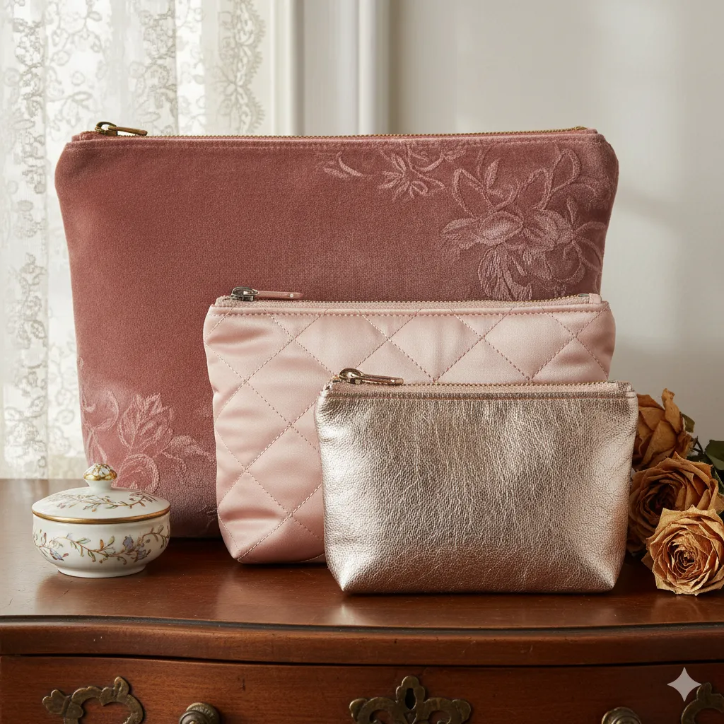 Keepsake Pouch Set of three zippered pouches in rose tones